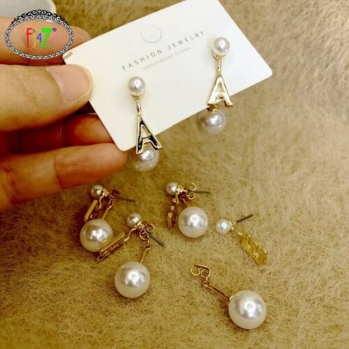 F.J4Z 2021 New Hot Letters Earrings for Women Fashion Elegant Simulated Pearl A-Z 26 Letters Statement Earrings Gifts