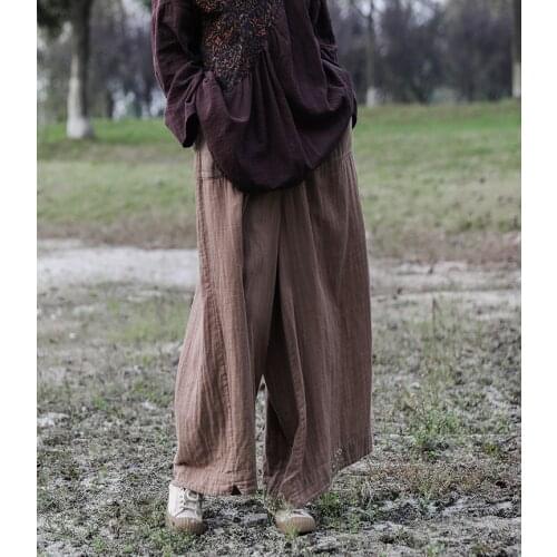 Women Loose Elastic Waist Wide Leg Pants Ladies Vintage Spring Autumn Pants Female 2021 Vintage Trousers