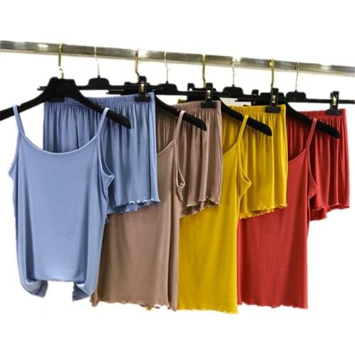 Women Modal Pajamas Set with Shorts Female Lounge Wear Sexy Sleepwear Womens Summer Home Clothes Loose Summer Modal Home Suit