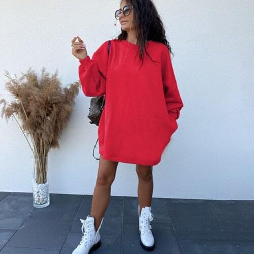 Fashion O-neck Long Sleeve Sweatshirt Dress Women 2021 Autumn Winter Loose Casual White Dresses For Woman Long Tops Robe Femme