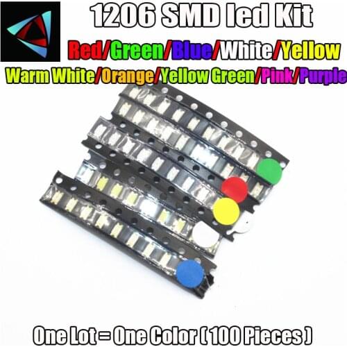 100 pieces / lot 1206 SMD White Red ICE Blue Green Yellow Pink Orange Purple Warm White Super Bright 1206 SMD LED Diodes