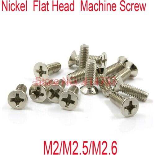 100pcs/lot M2/M2.5/M2.6 Nickel Machine Phillip Flat Head Cross Recessed Countersunk head Screw Length 3mm--16mm