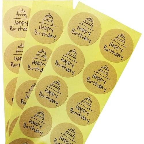 100 Pcs/lot Happy Birthday Round Seal Sticker Kraft Paper Adhesive Stickers For Homemade Bakery & Gift Packaging Scrapbooking