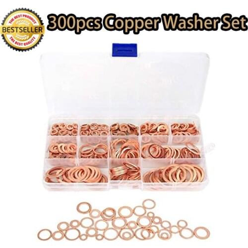 300Pcs O Ring Gasket Sealing Ring Copper Washer Seal Spacer for Piping Electronics Boat Crush Flat Ring Seal Assortment Kit