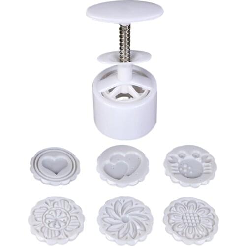 6pcs/set Flower Shaped Mooncake Mold Cake Mold Hand Pressure Fondant Moon Cake Decorating Tools Cookie Cutter Baking Tool