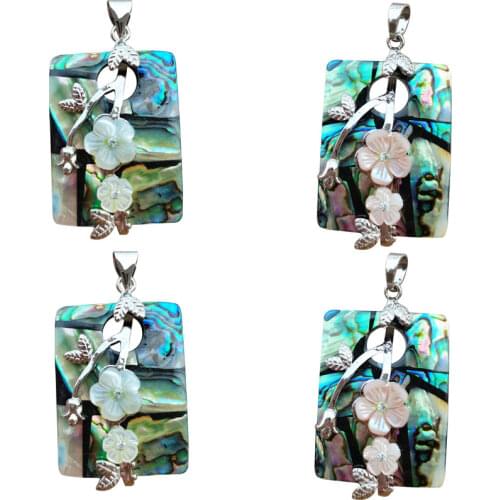Free Shipping Women Fashion Jewelry New Zealand Abalone Shell Oblong Flower Women Pendant Bead 1pcs WFH850