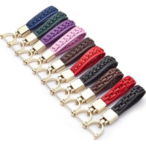 Luxruy Car Key Chain Hand Woven Leather Men Woman Chain Bag Charm Best Gifts 360 Degree Rotating Horseshoe for Key Ring Holder