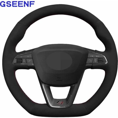 Car Steering Wheel Cover For Seat Leon Cupra R Leon ST Cupra Leon ST Cupra Ateca Cupra Ateca FR Black Hand-stitched Soft Suede