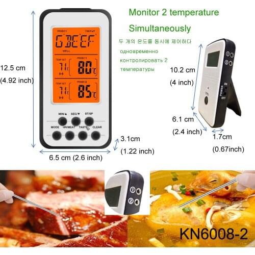 Digital BBQ Thermometer Wireless Kitchen Oven Food Cooking Grill Smoker Meat Thermometer with Probe and Timer Temperature Alarm