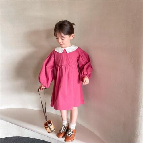 Children Clothing 2021 Autumn Korean Girl Sweet Doll Collar Princess dress For Girls Children Fashion Dress