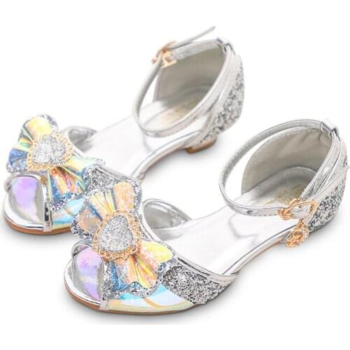Kids sandals girls fashion cute children shoes bowtie heart-shaped Princess dance sandals glitter Symphony ballet flats autumn