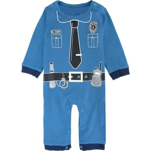 Baby Boys Halloween Romper Infant Police Cosplay Jumpsuit Toddler Fancy Dress Outfit Long Sleeve Winter Costume