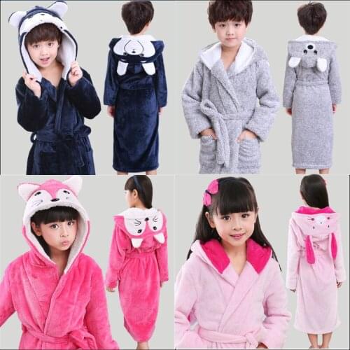 Boys Cartoon Long Flannel Spring Autumn Kids Swimming Robe Baby Hooded Bathrobe Cotton Children Bath Robes Bathrobe