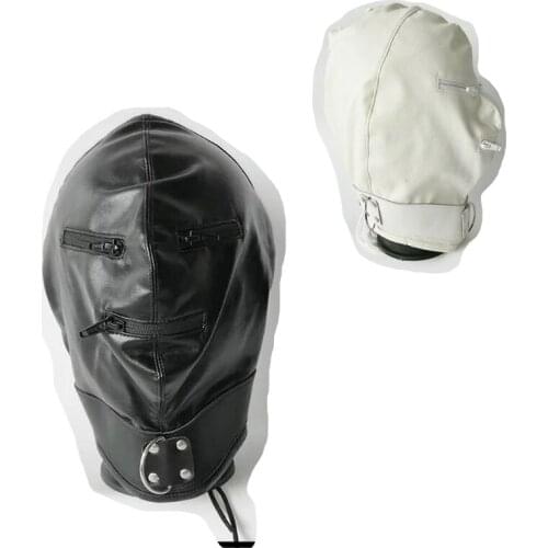 Pu Leather Bondage Hood Headgear With Zipper Eyepatch Face Mask Dog Slave Adult BDSM Product Bed Games Sex Toy Black White