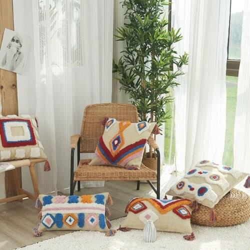 Cotton Cozy Sofa Cushion Cover Geometric Tufted Tassel Throw Pillow Case For Living Room Home Decor Pillowcase 45x45cm 30x50cm