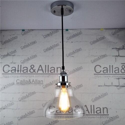 Chrome E27 Pendant Light Fixture Edison clear glass shade Hanging lamp Retro Industrial Pendant Lamp with fabric wire and mount