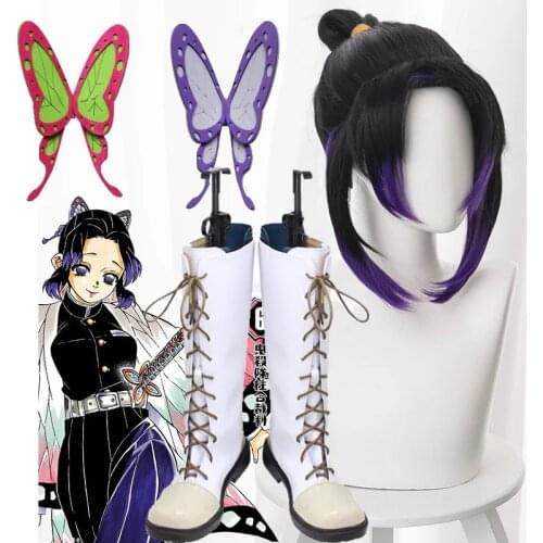 Custom Made Demon Slayer: Kimetsu no Yaiba Tsuyuri Kanao Halloween Cosplay Boots Shoes Kanao Tsuyuri Cosplay wigs Headwear Props