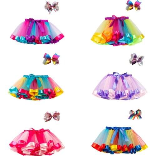 Summer Girl Multilayer Tutu Skirt Colorful Princess Mini Skirts Children Clothing Petticoat Rainbow Pettiskirt Girls Bowknot