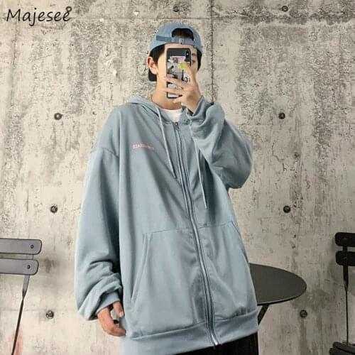Men With Hat Hoodies Zipper Letter Casual Loose All-match Plus Velvet Male Hooded Chic Korean Style Students New Ins Ulzzang