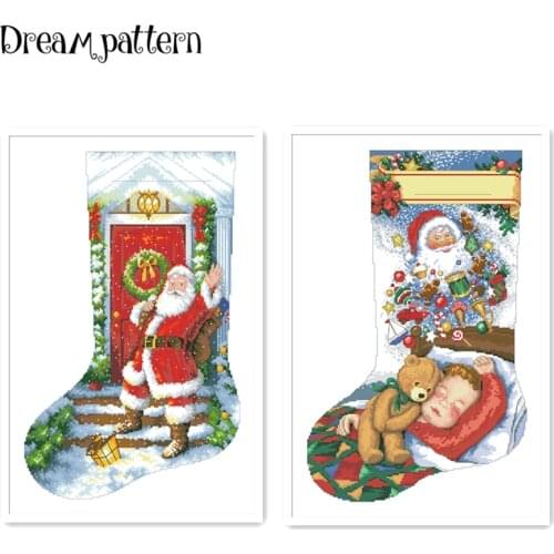 Welcome santa stockin cross stitch kit flowers 18ct 14ct 11ct cotton silk thread white fabric embroidery DIY handmade needlework