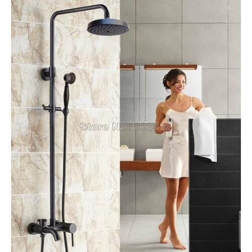 Wall Mounted Black Oil Rubbed Bronze Bathroom Rain Shower Faucet Set / Single Handle Bathtub Mixer Taps Wrs345