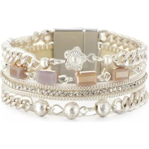 New Bracelet For Women Bohemia Style Magnetic Buckle Bracelet Woven Inlay Crystal Multi-Layer Bracelet Women Gift