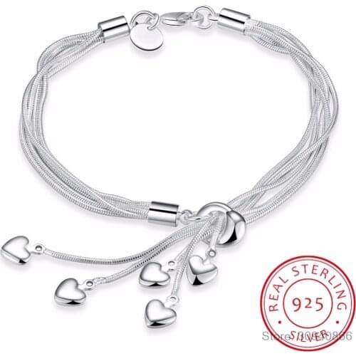 Wholesale 925 Sterling Silver Bracelet Hook Five Heart High Quality Fine Jewelry Accessories Silver Charm Bracelets for Women