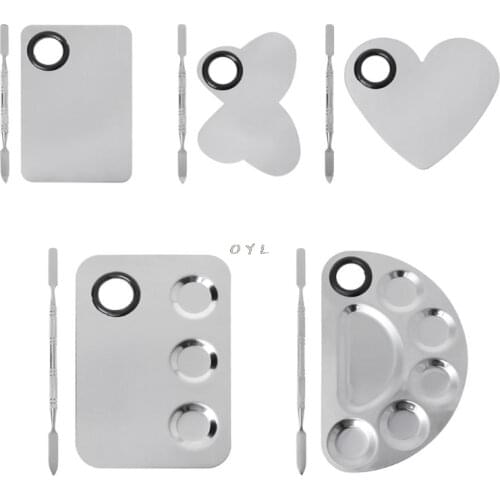 Stainless Steel Paint Palette Tray Mixing Rod Spatula Set For Nail Art Supply School Supplies Watercolor Oil Painting Makeup