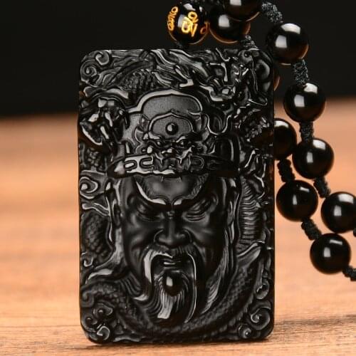 Natural Obsidian Guan Gong, the God of weal Pendants Jewelry Fine Jewelry Lucky Exorcise evil spirits Amulet Pendant Jewelry