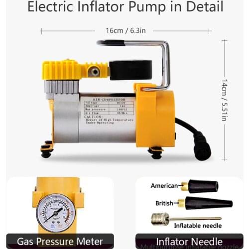 12V Portable Car Electric Inflator Pump Air Compressor 80PSI Electric Tire Tyre Inflator Pump for Car Bicycle Motorcycle QZ013