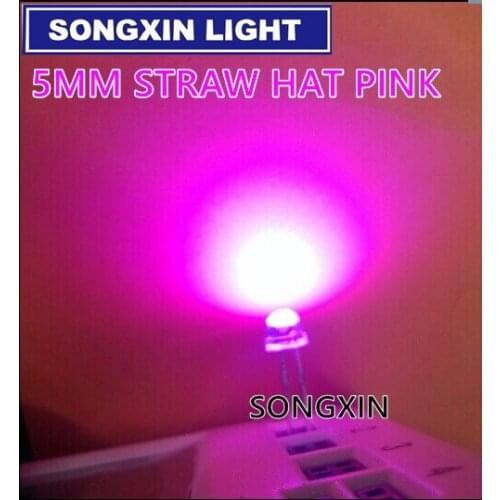 500PCS 5mm Pink LED Straw Hat Light Emitting Diode Transparent Ultra Bright Lamp Bead Plug-in DIY Kit Practice Wide Angle