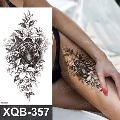 Waterproof Temporary Tattoo Stickers Wolf Tiger Rose Peony Flower Flash Tattoos Female Minimalist Line Body Art Fake Tatoo Male