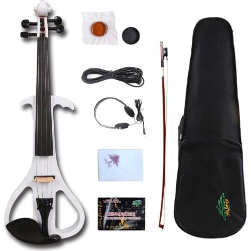 Yinfente White Electric Silent Violin 4/4 Wooden Sweet Tone Free Case+Bow+Cable#EV3