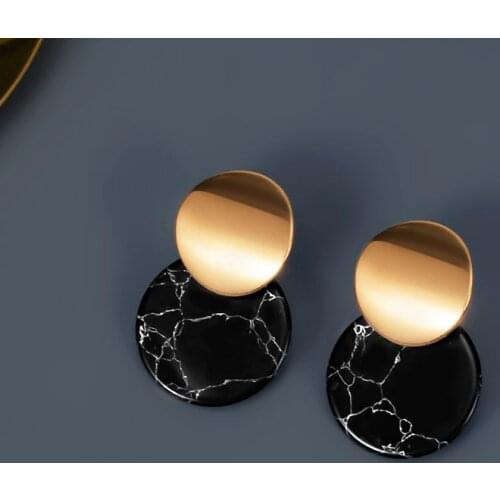 ZWC Korean New Fashion Round Drop Earrings For Women 2020 Statement Geometry Black Metal Dangle Earrings Trend Vintage Jewelry
