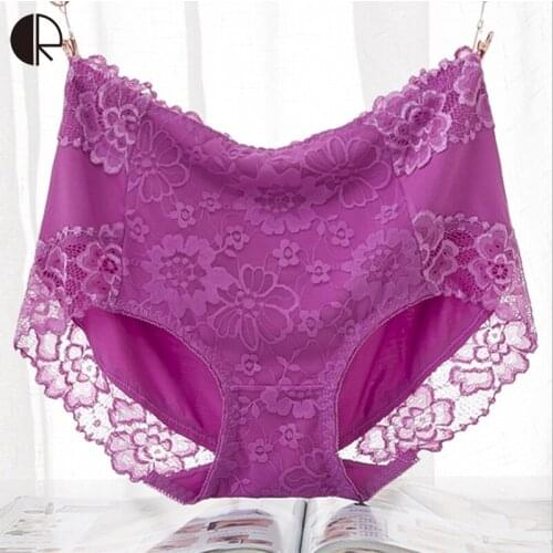 Plus Size Panties High-rise Waist Sexy Briefs Breathable Comfortable High Quality Healthy Modal Lace Womens Underwear AU306