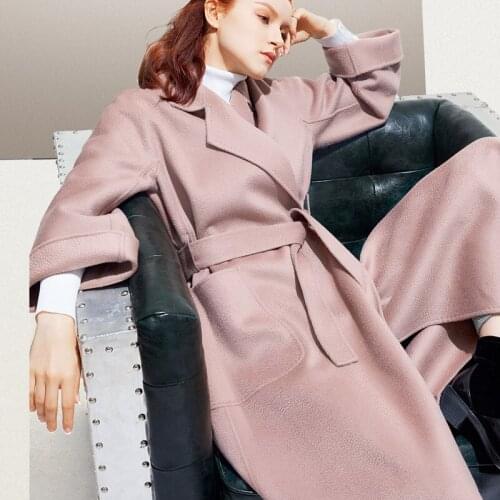 Simple handmade autumn and winter coat womens new horn sleeve simple solid color wavy double-sided wool coat