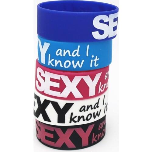 Fashion 25PCS SEXY and I Know It Wristband Black Blue Pink Wide Sexy Silicone Bracelets&Bangles Women Jewelry Music Gift SH115