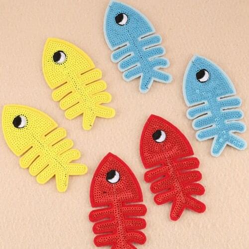 Cartoon Fish Ironing Sequin Embroidery Patch for Clothing Stickers Animal Applique Stickers Children Thermo Applications 3pcs