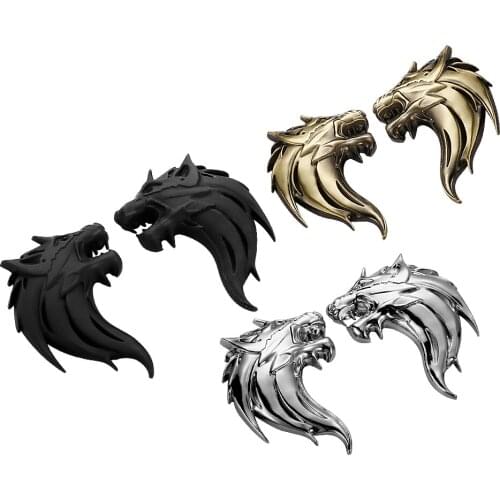 100% 3D Metal Wolf Head Auto Motorcycle Car Sticker Logo Emblem 2Pcs/Pair ( Left + Right ) Decoration Car styling