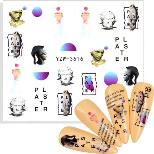 The New 3D Nail Sticker Face Character Statue Fruit Animal Pplant Image Abstract Nail Water Decal Manicure Stickers for Nails