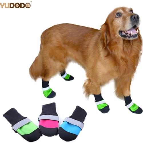 4pcs/set Oxford Waterproof Large Dog Shoes For Golden Retriever Leather Anti-Slip Reflective Pet Dog Rain Boots XS/S/M/L/XL