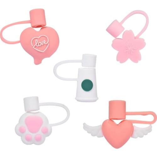 5PCS Straw Plug Reusable Silicone Airtight Splash Proof Drinking Cartoon Plugs Tips Cover For Out Door Activity 6-8 Mm Straws