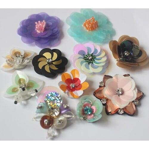 50 Pcs/Lot 3D Handmade sequins beaded Patches for clothing Flower Parches for clothes Sew on sequin beading Applique cute patch