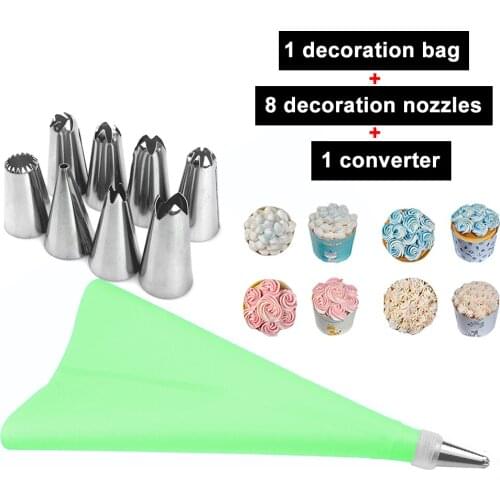 8/10PCS Silicone Kitchen Accessories Icing Piping Cream Pastry Bag + 8 Stainless Steel Nozzle Set DIY Cake Decorating Tips Set