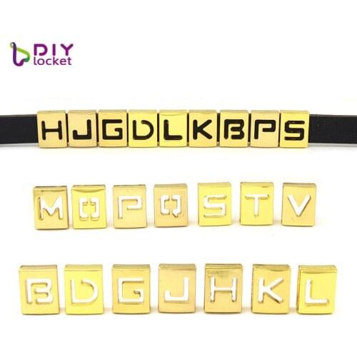8MM Gold Hollow Slide Letters "A-Z" (10 pieces/lot) Slide Charms Fit DIY Wristband & Bracelet LSSL038