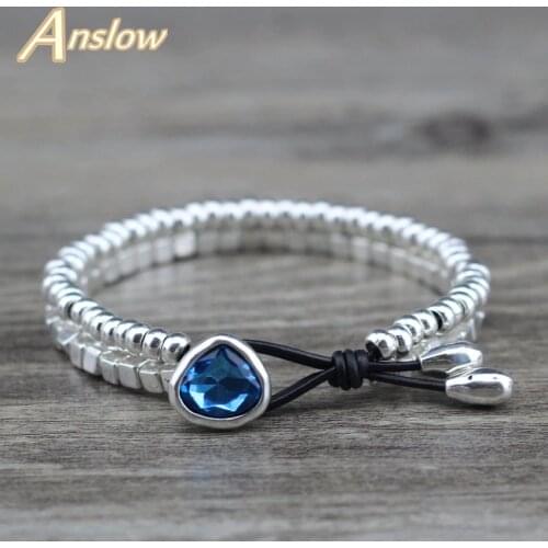 Anslow Fashion Jewelry Zinc Alloy Silver Plated Beads Leather Crystal Charms Bijoux Bracelets Women Friend Bracelet LOW0734LB