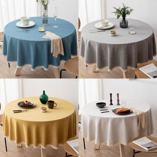 Large Round Tablecloth Solid Color Cotton And Linen Waterproof and antifouling Dining Table Table Cloth