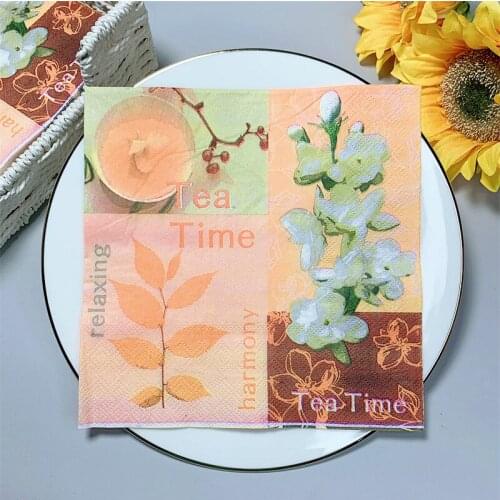 20Pcs/Pack Floral Tea Time Coffee Cup Table Decoupage Paper Napkins Flower Letters Napkin Paper Tissue for Party Decor Supplies
