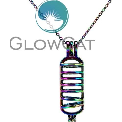 CC551 Rainbow Geometry Stone Beads Cage Pendant Essential Oil Diffuser Aromatherapy Pearl Cage Locket Necklace