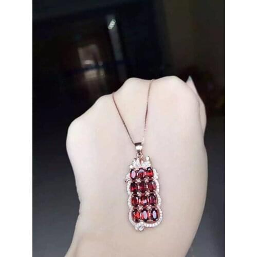 Natural red garnet pendant S925 silver Natural gemstone Pendant Necklace trendy elegant Grape string women party girl jewelry